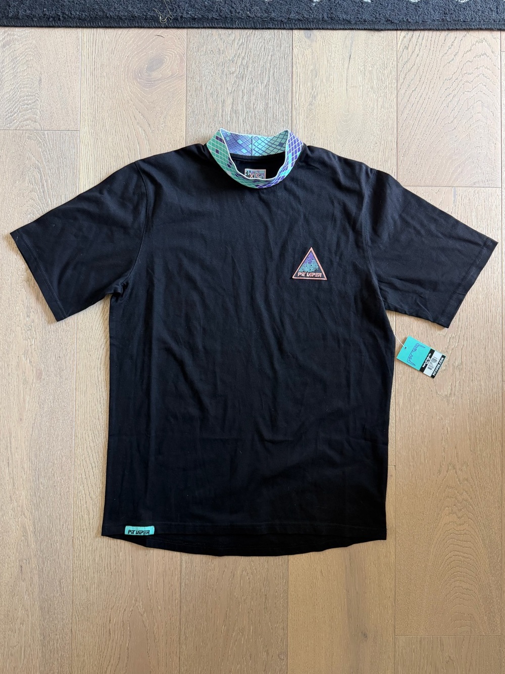 Pit Viper Naples Hi Collar Tee Black Retro Graphic T-Shirt Neon Argyle Collar